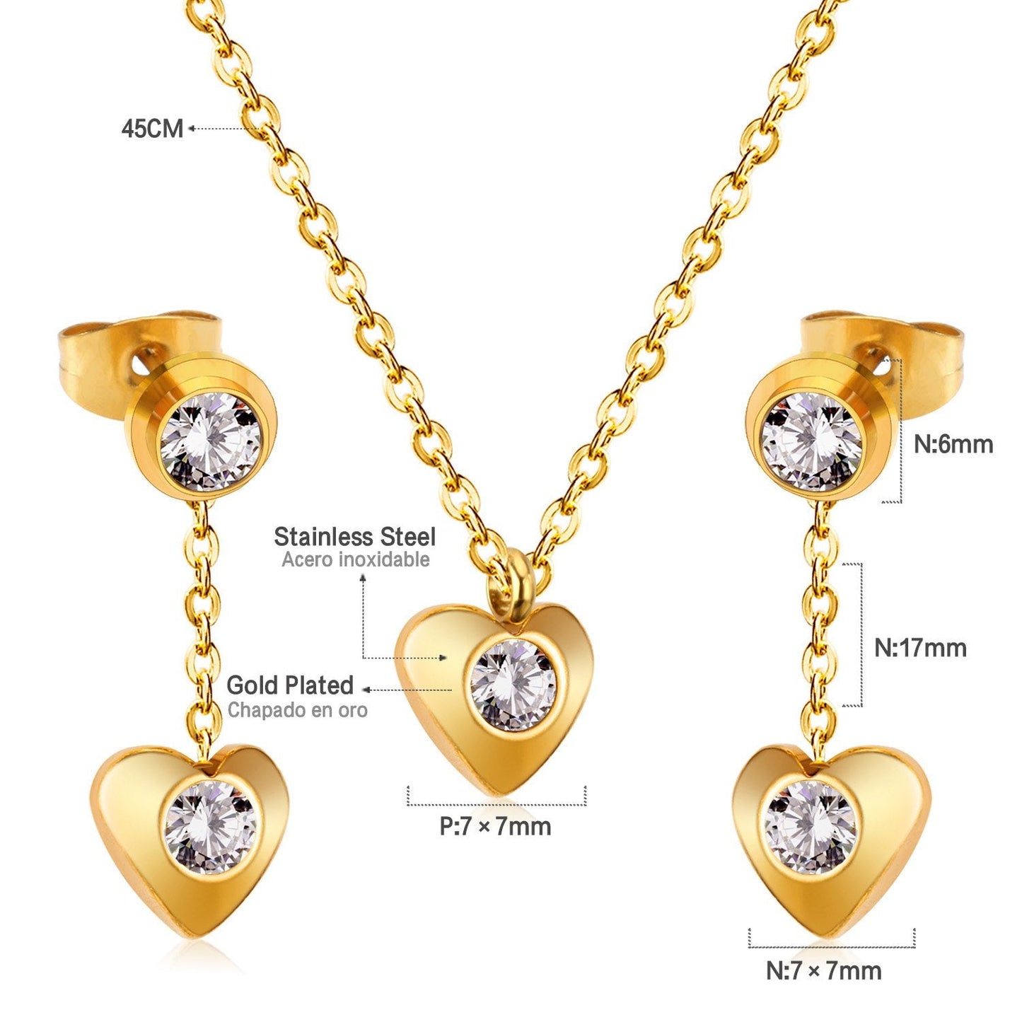 New Heart Shape Crystal Fashion Necklaces Droop Earrings Sets For Woman Dubai Wedding Jewelry Set pendientes bijoux