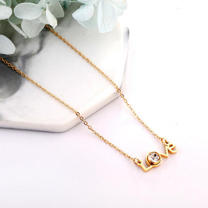 Stainless Steel Love Accessories Cubic Zirconia Pendant Necklace For Women No Fade  Collars Jerelry Party Wedding
