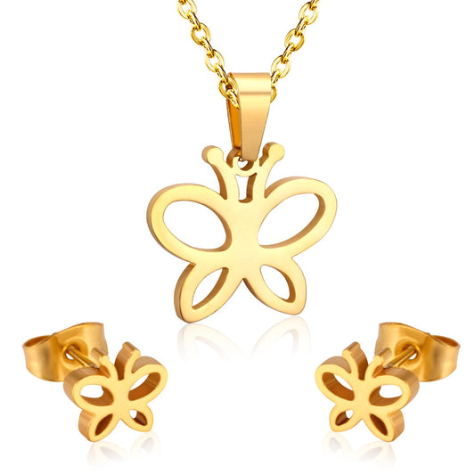 Brand New Stainless Steel Butterfly Necklace Earring Wedding Bridal DubaiJewelry Sets For Fashion Women Accessories