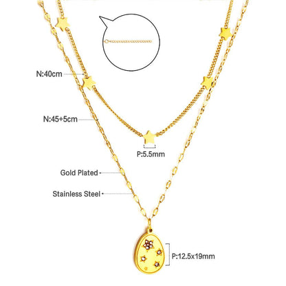 ASON Trendy Star Accessories Oval Cubic Zirconia Charm Pendant Necklaces Gold Color Stainless Steel For Women Jewelry Gift