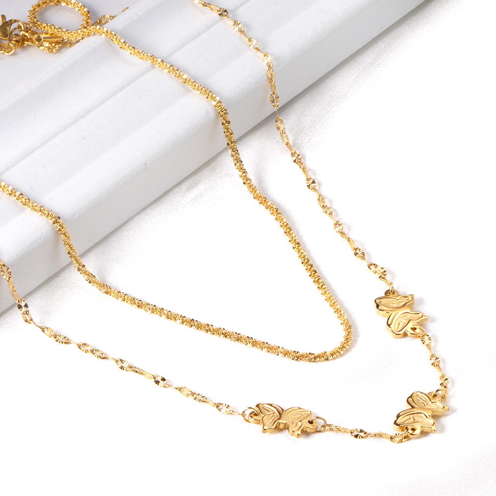 ASON Trendy Multi-layer Butterfly Pendant Necklace 316L Stainless Steel Chains for Women Fashion Jewelry Accessories