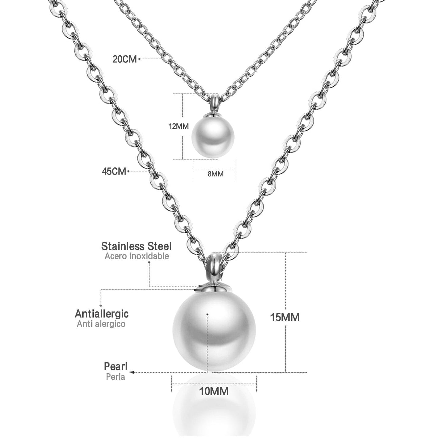 ASON Double Link Chain Choker Necklaces Stainless Steel Imitation Pearl Round Pendant Necklaces Female Party Wholesale Gift