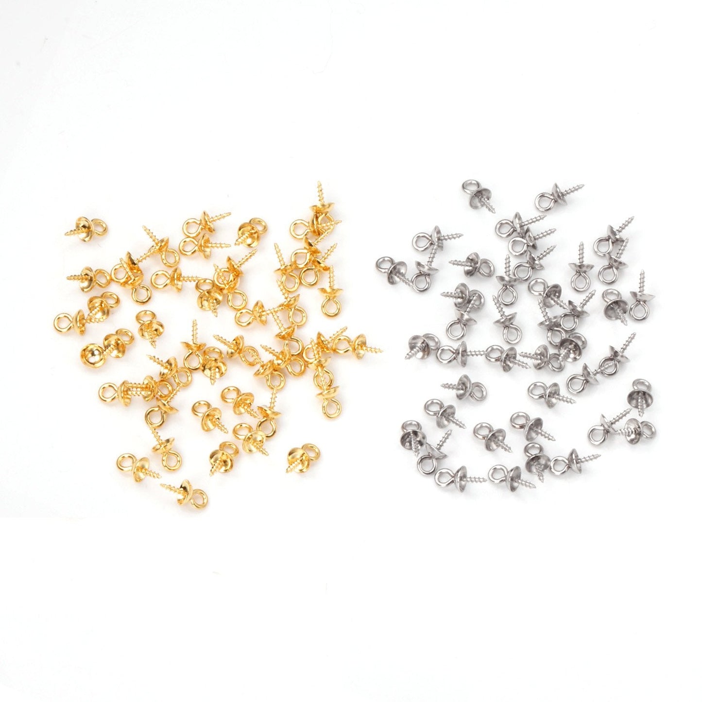ASON 100pcs/lot Gold/Silver Color Stainless Steel Screw Eye Pin Pearl Pendant Charms Connector for DIY Jewelry Making