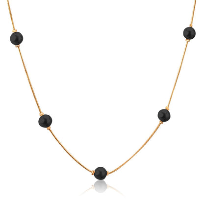 ASON White Black Round Imitation Pearl Pendant Necklace Gold Color Stainless Steel Snake Chain Jewelry Gift Party Chokers