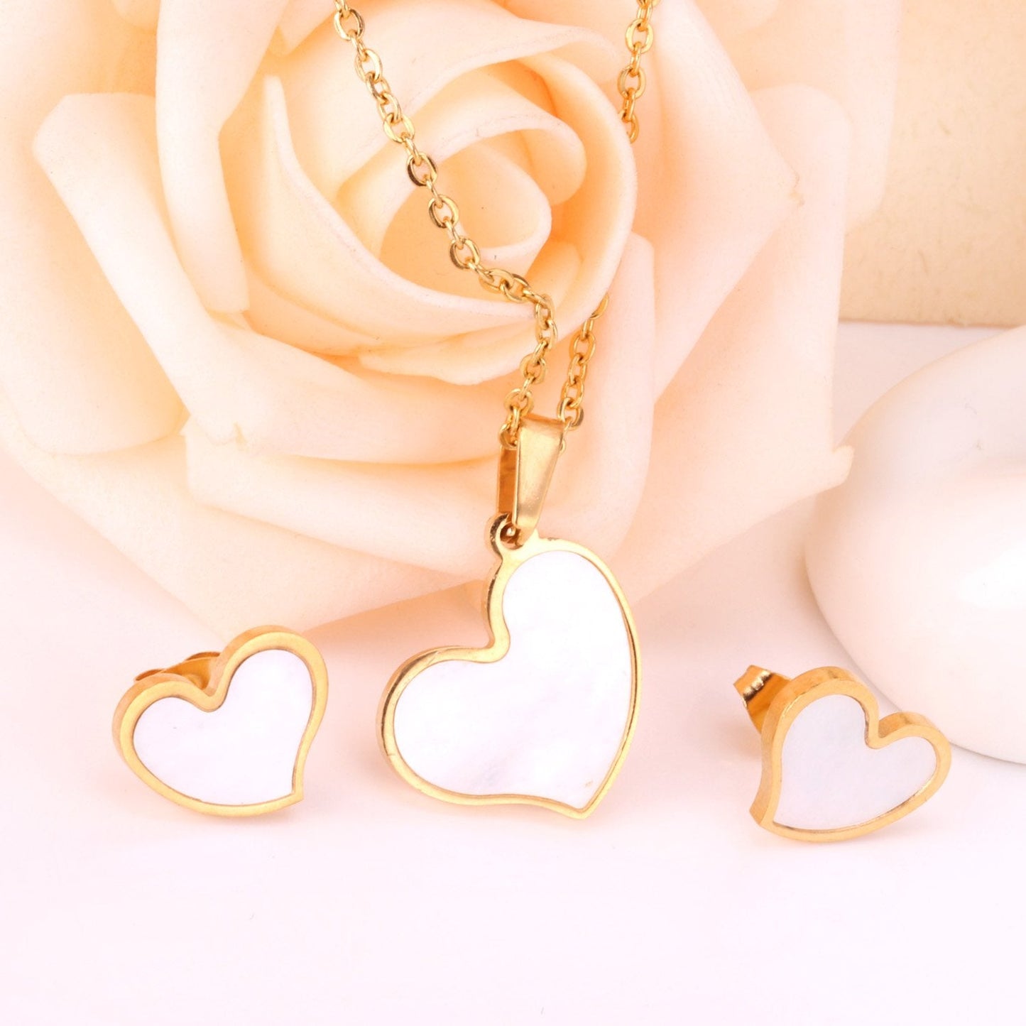 Heart Jewelry Set Stainless Steel Necklaces Sets For Woman Heart Choker Necklace Earrings Jewelry Sets bijoux femme