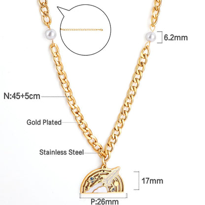 Moon With Cute Astronaut Design Elegant Chain With Imiatation Pearl Double Layer Jewelry On Neck Statement Collier