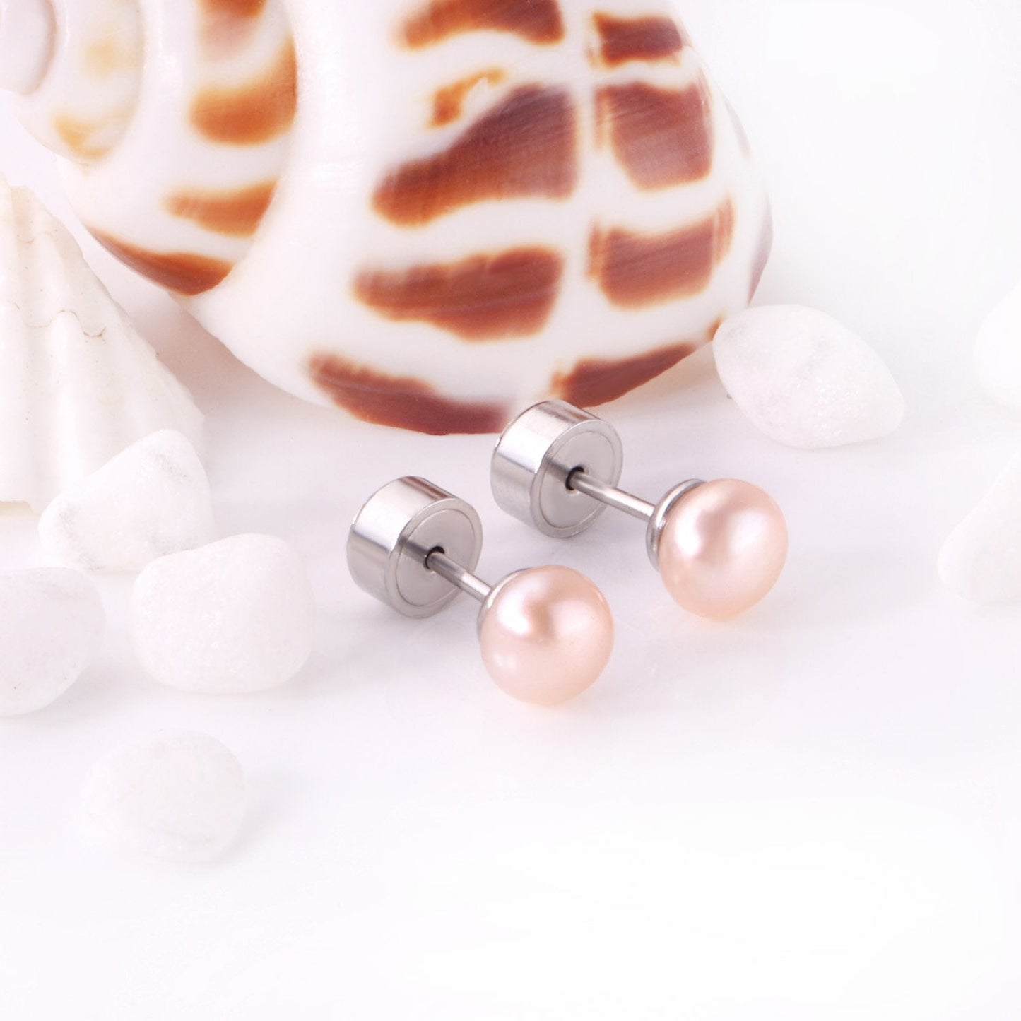 ASON White/Pink Color Freshwater Pearl Piercing Stud Earrings Silver Color Stainless Steel For Girl Women Wholesale Gift