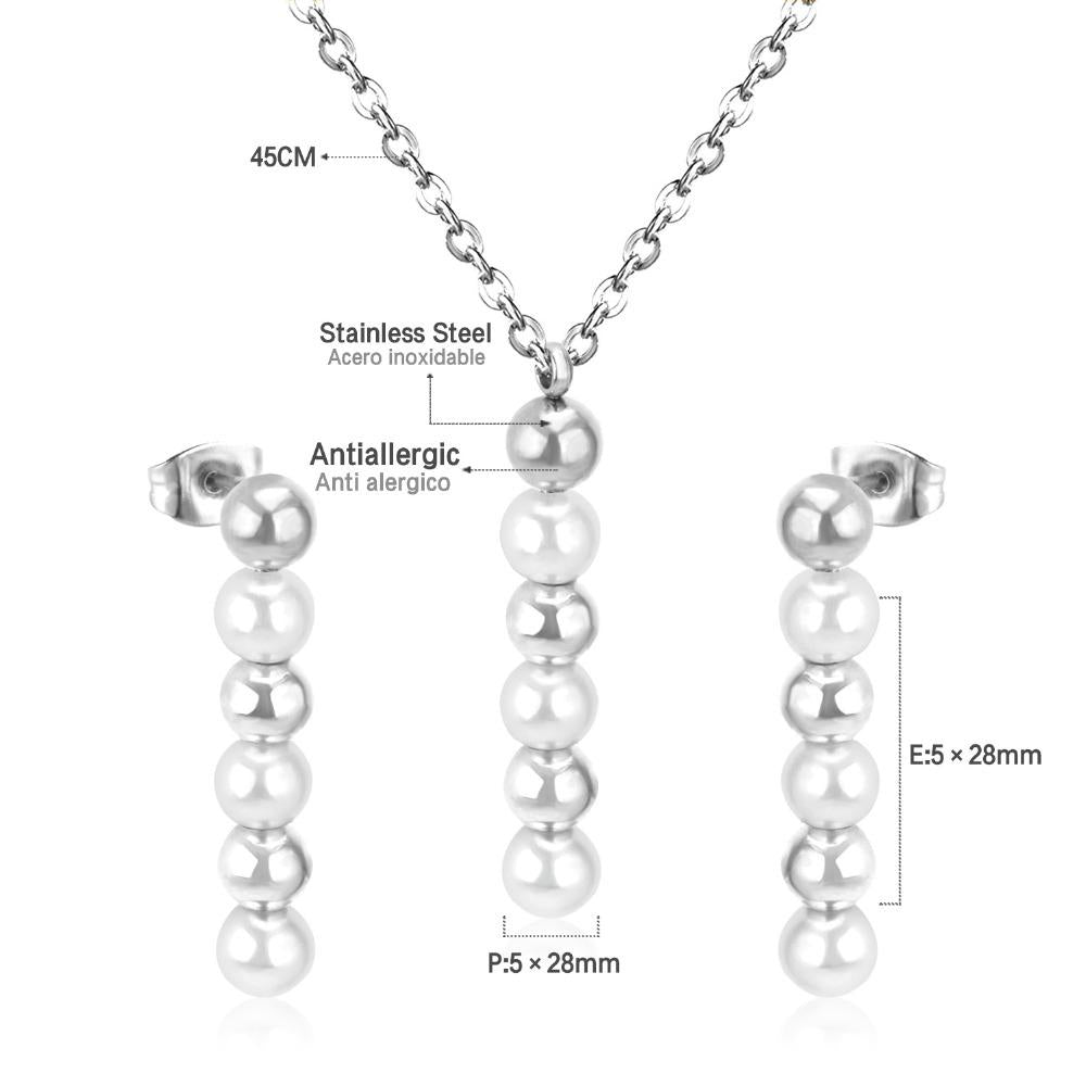 Stainless Steel Jewelry Sets For Women Girls Fake Pearl Earrings Necklace Wedding Dubai Indian Bridal Jewelry Set