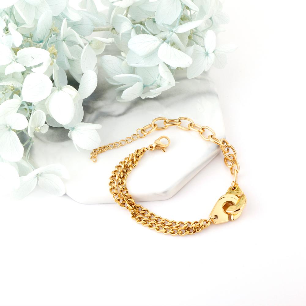 ASON Gold Color Stainless Steel 17+3 cm Cuff Shape Bracelets For Women Layer Chains Daily Wear Jewelry Accessory Patry Gift