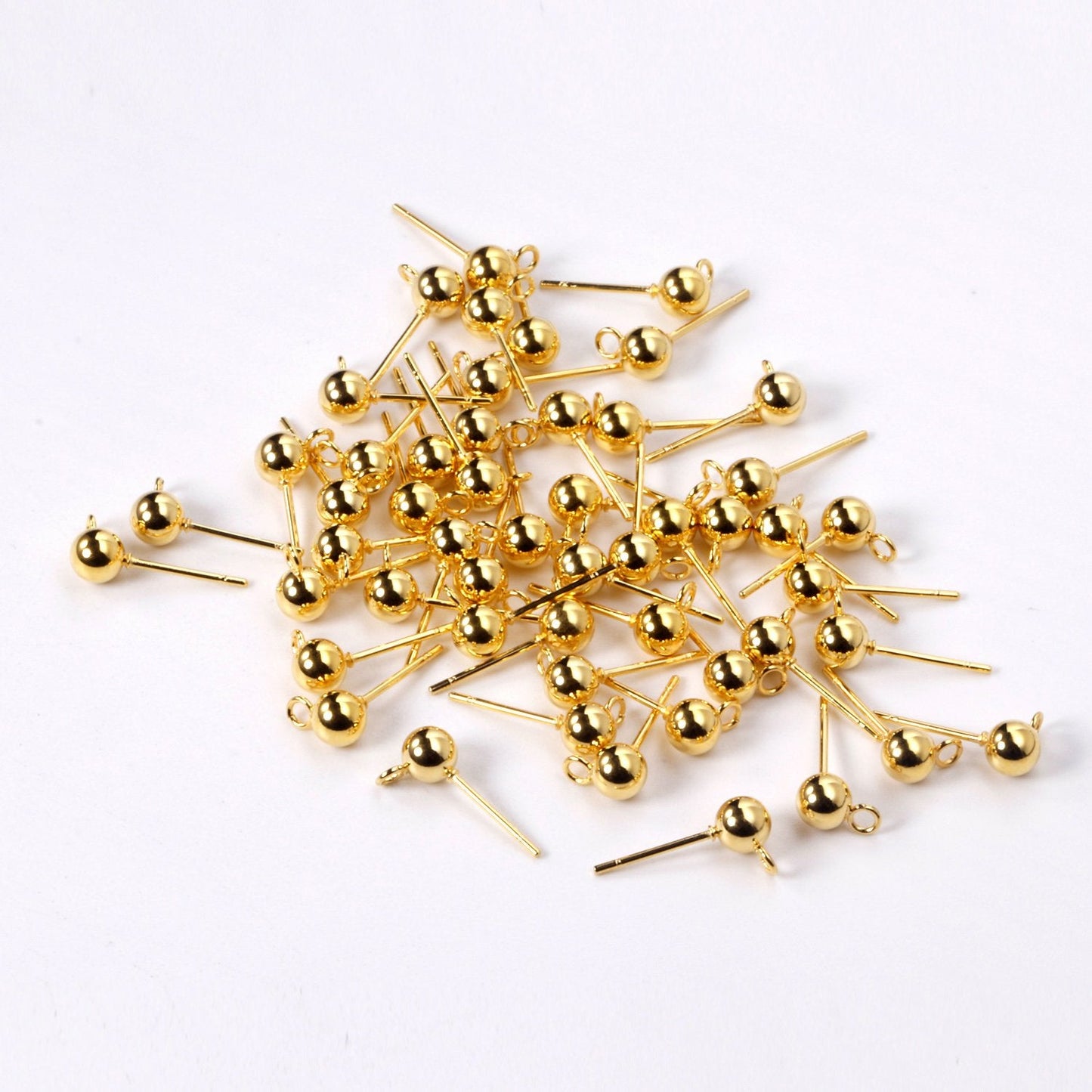 ASON 100pcs/lot Fashion Earring Small Ball Ear Studs Stainless Steel Gold Base Setting Connector For DIY Jewelry Making Supplies
