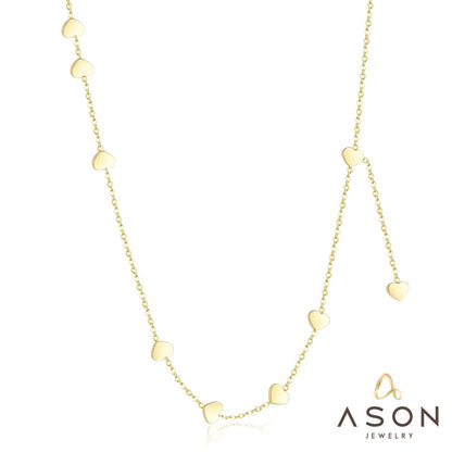 ASON Gold Love Heart Pendant Girl Necklace Stainless Steel 45cm+5cm Extender Chains Necklaces Collares Wedding Accessories