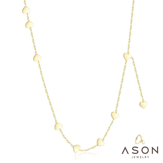 ASON Gold Love Heart Pendant Girl Necklace Stainless Steel 45cm+5cm Extender Chains Necklaces Collares Wedding Accessories
