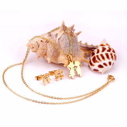 Stainless Steel Dubai Wedding Jewelry Sets KISS Crystal Cute Boy Girl Necklace Earrings Jewellery Sets Gold Color