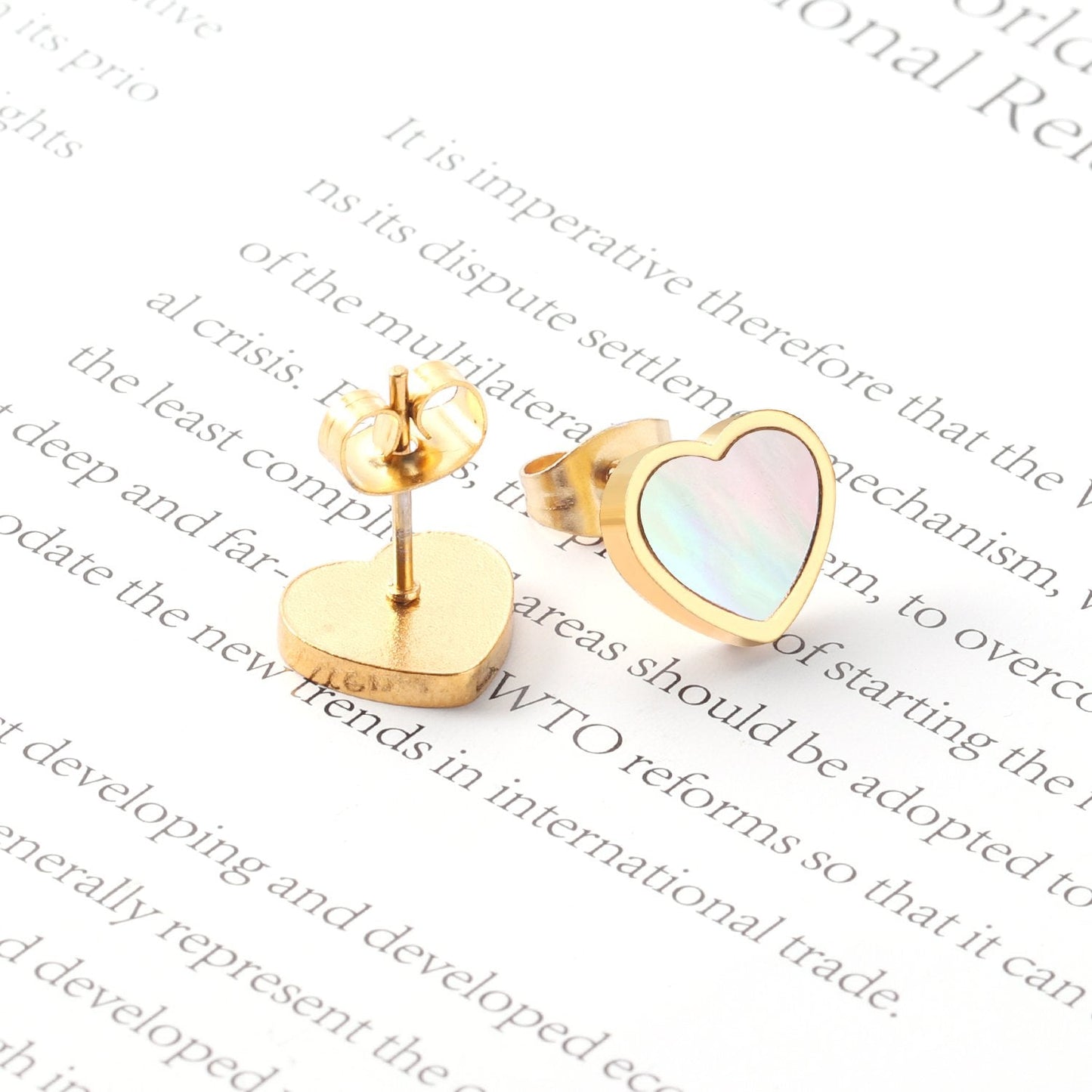 ASON Heart White Shell Piercing Stud Earring Stainless Steel Earrings Gold Color for Fashion Women Girl Jewelry Accessories