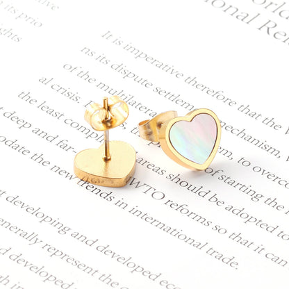 ASON Heart White Shell Piercing Stud Earring Stainless Steel Earrings Gold Color for Fashion Women Girl Jewelry Accessories