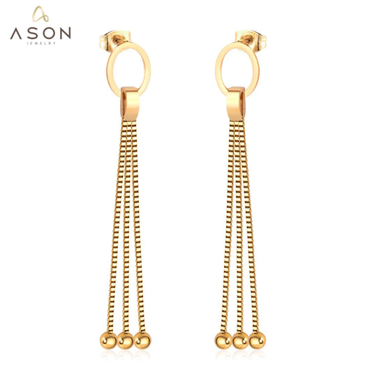 ASON Modern Statement Drop Earring with Steel Ball Tassel Dangle Earrings Stainless Steel Jewelry for Women Girl Party Gift