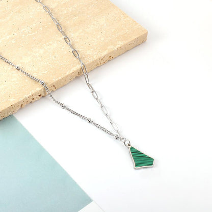 ASON Trendy Irregular Triangle Green Shell Accessory Charm Pendant Necklace Gold Color Stainless Steel For Women Chokers