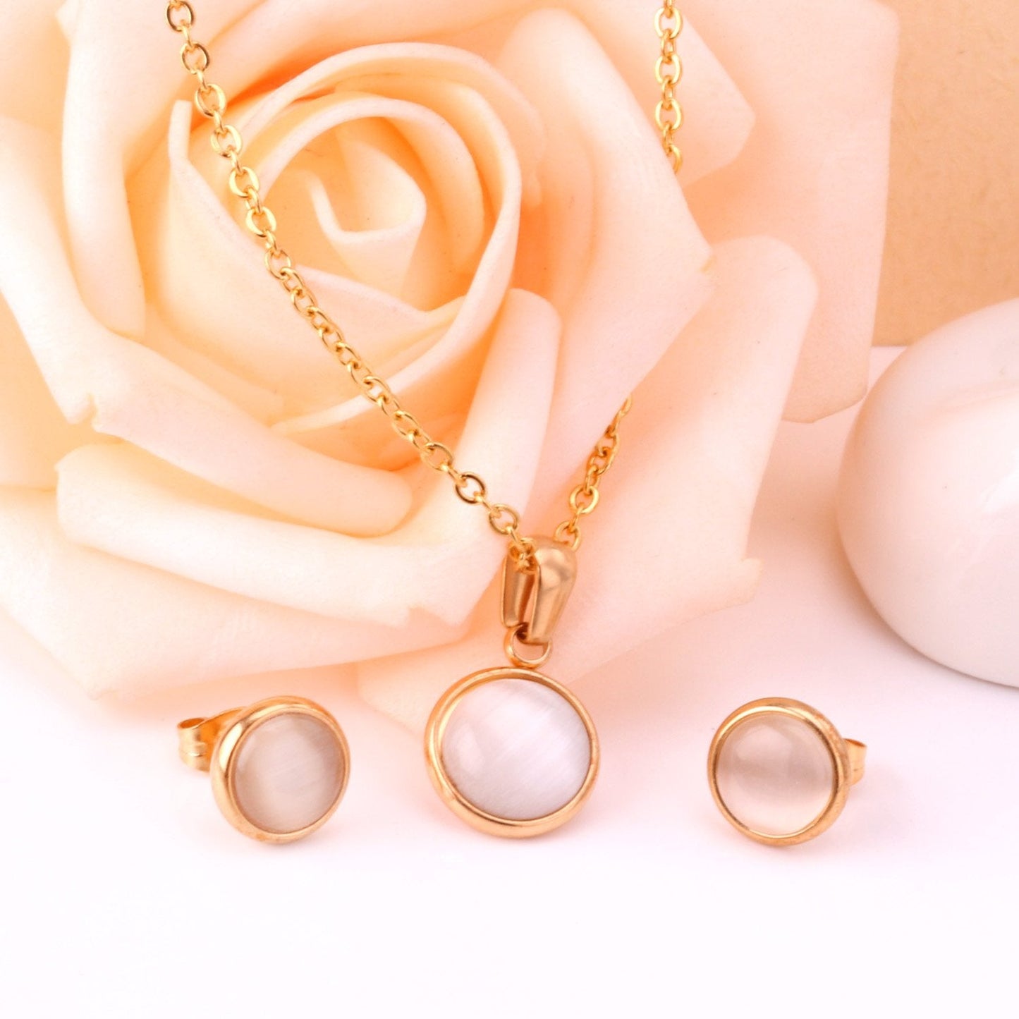 Opal Shell Dubai Wedding Bridal Christmas Jewelry Sets Pendant Necklace Earring For Women Gold Indian Jewellery Set