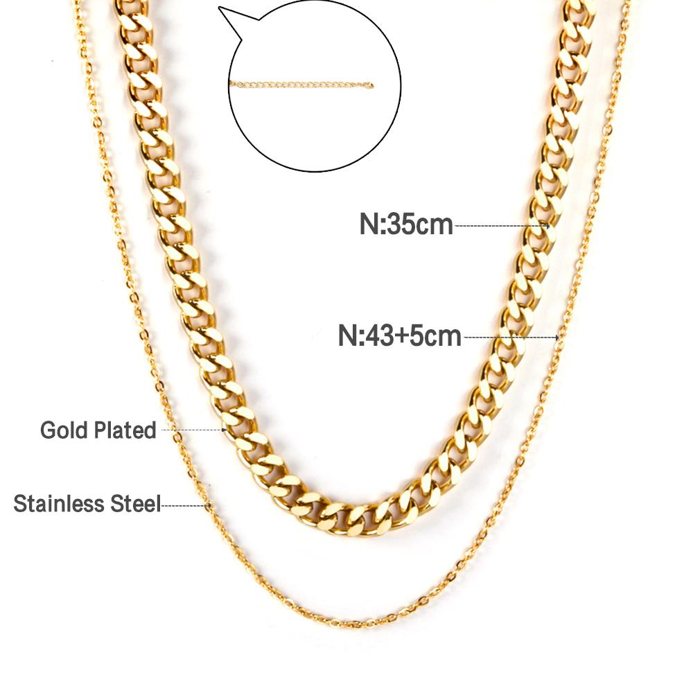 Wholesale Ason Multi-layer Necklace Stainless Steel Cuban Link Cool Chain for Women Men Party Gift Jewelry Gold Color Choker Necklace