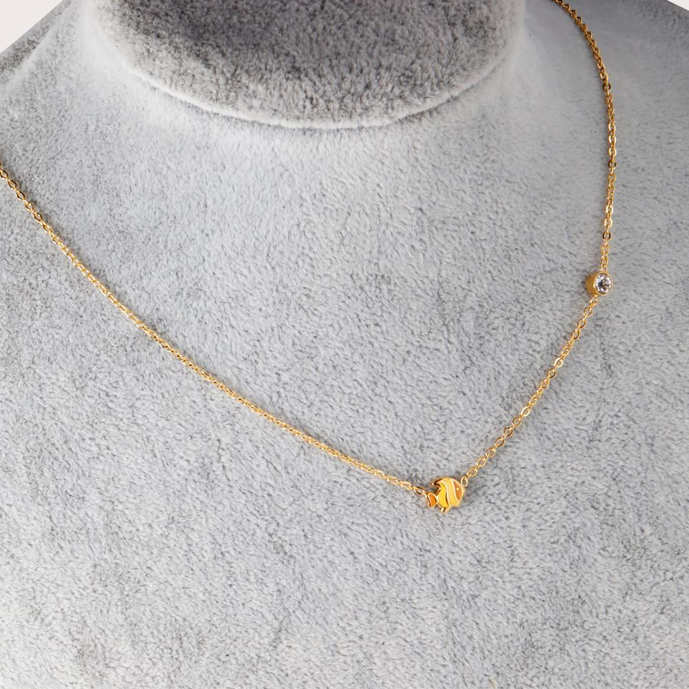 Small Yellow Blue Fish Pendant Necklace Stainless Steel Necklace For Women Fashion Animal Jewellry Necklace Choker