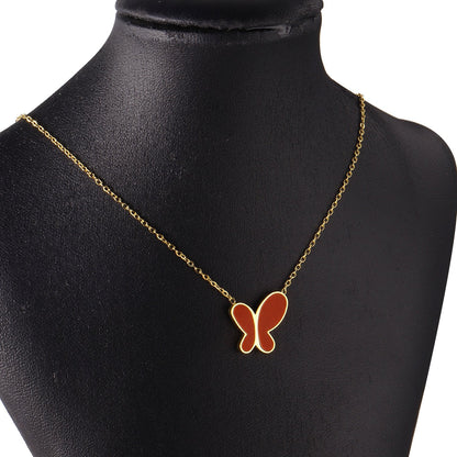 ASON Colorful Black White Shell Butterfly Chain Pendant Necklace Gold Color Stainless Steel for Women Fashion Jewelry