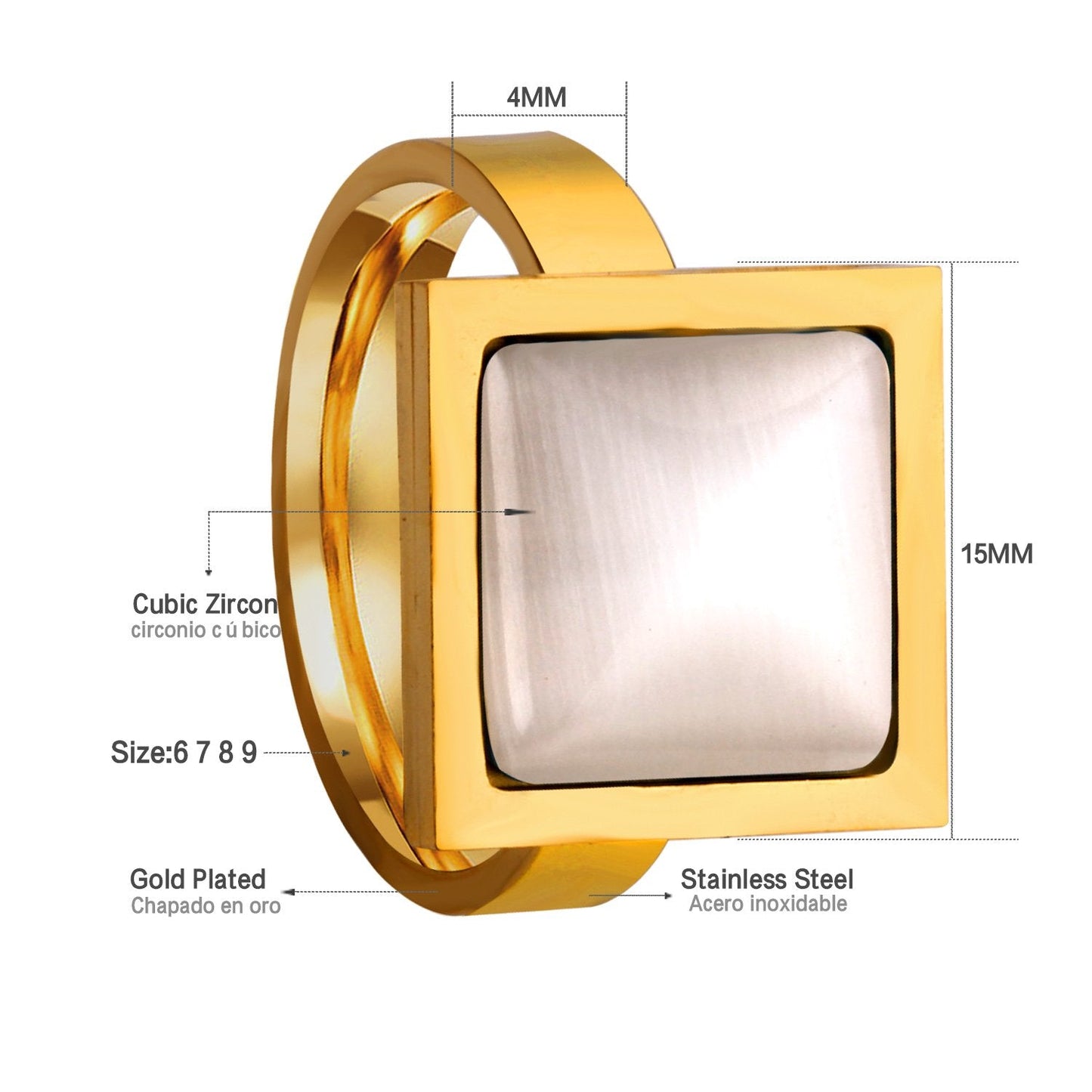 Brand New Stainless Steel Fashion Rings Opals Stone Ring Square Vintage Jewelry
