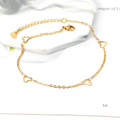 ASON Fashion Heart Anklet Gold Color 316L Stainless Steel Foot Chain 23+5cm for Women Fashion Jewelry Beach Accessories