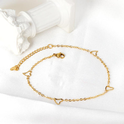 ASON Fashion Heart Anklet Gold Color 316L Stainless Steel Foot Chain 23+5cm for Women Fashion Jewelry Beach Accessories