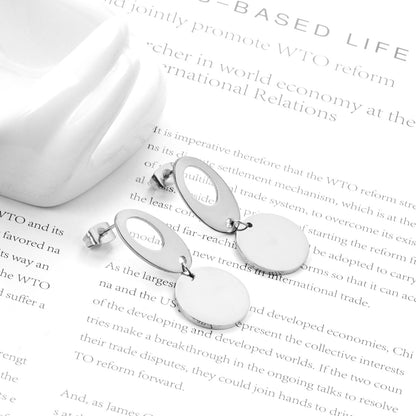 ASON Classic Gold Color Round Pendant Drop Earring Stainless Steel Dangle Earring for Women Gift Accessories Jewelry