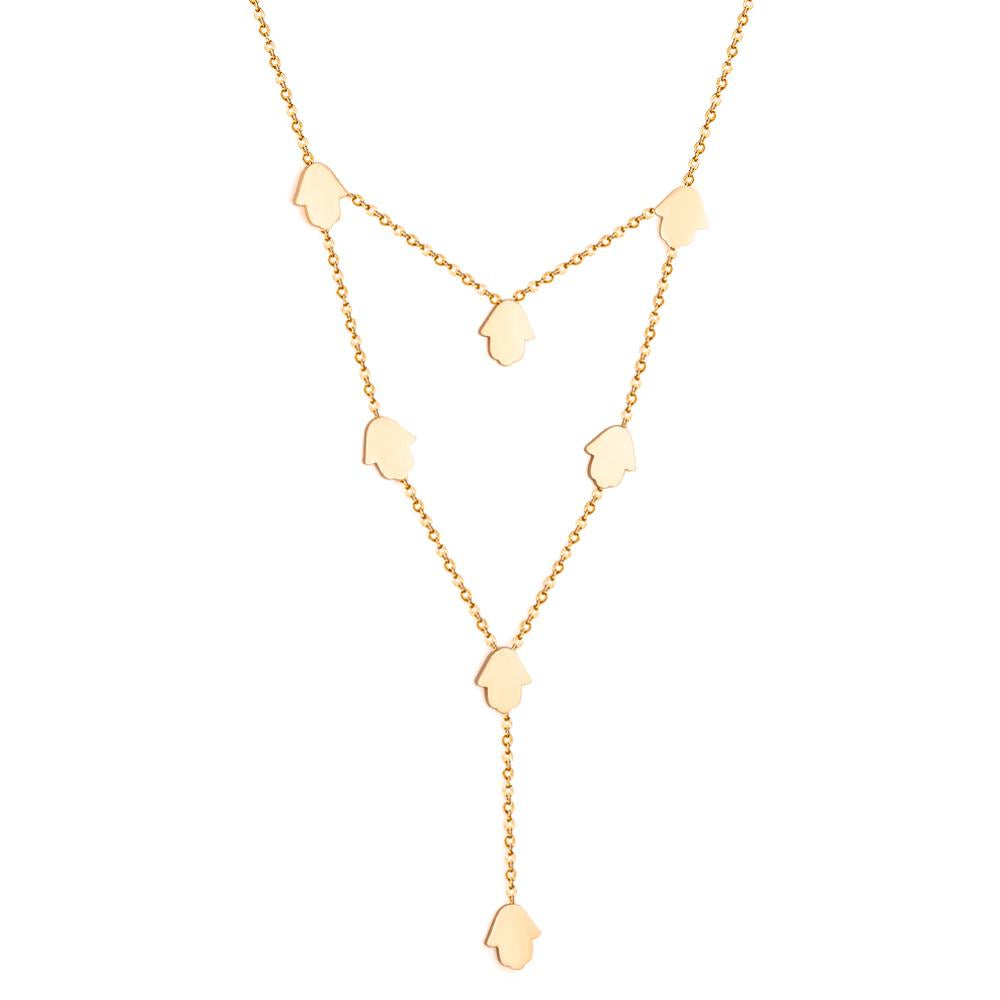 Hamsa Hand Charms Double Layer V Neck Pendant Necklace For Woman Stainless Steel Collier New 2022 Boho Fashion