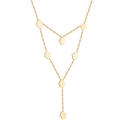 Hamsa Hand Charms Double Layer V Neck Pendant Necklace For Woman Stainless Steel Collier New 2022 Boho Fashion