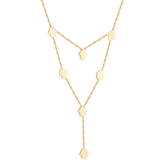 Hamsa Hand Charms Double Layer V Neck Pendant Necklace For Woman Stainless Steel Collier New 2022 Boho Fashion