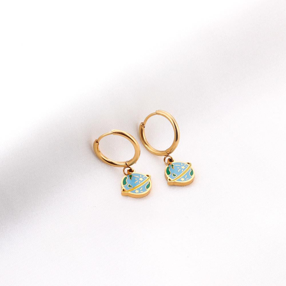 Saturn Earrings Brinco Stainless Steel Gold Color Round Earth Star Hoop Earring Fashion Jewelry Bijoux Party