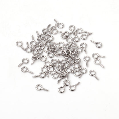 ASON 100pcs/Lot Stainless Steel Small Screw Eye Pin Mini Eyelets Threaded Hook for DIY Jewelry Making Beads Pendant Supplies