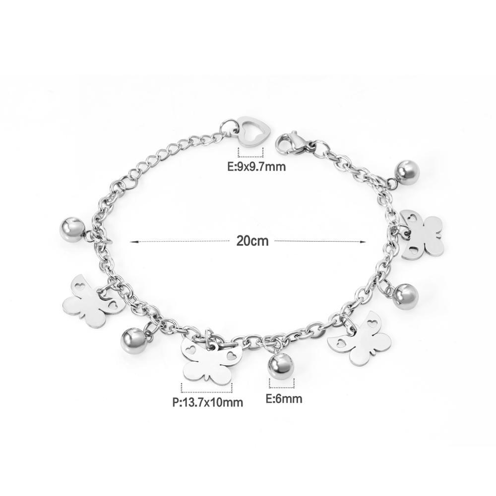 ASON Butterfly Trendy Bracelet With Steel Ball Charm Accessories Silver Color Stainless Steel For Women Jewelry Party Gift