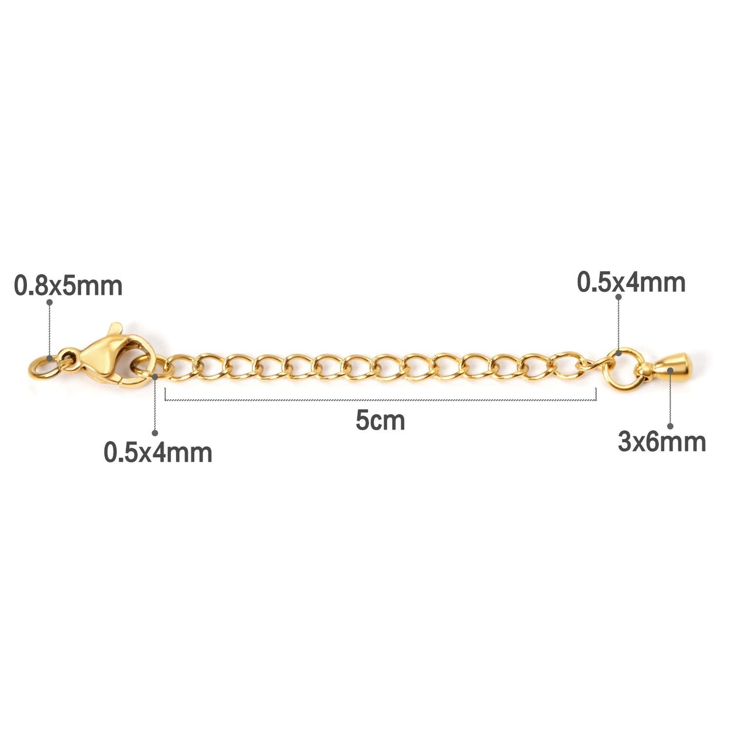 ASON 10pcs/lots Extension Tail Chain 5mm Lobster Clasps Connector Stainless Steel For Bracelet Necklace DIY Jewelry Accessory