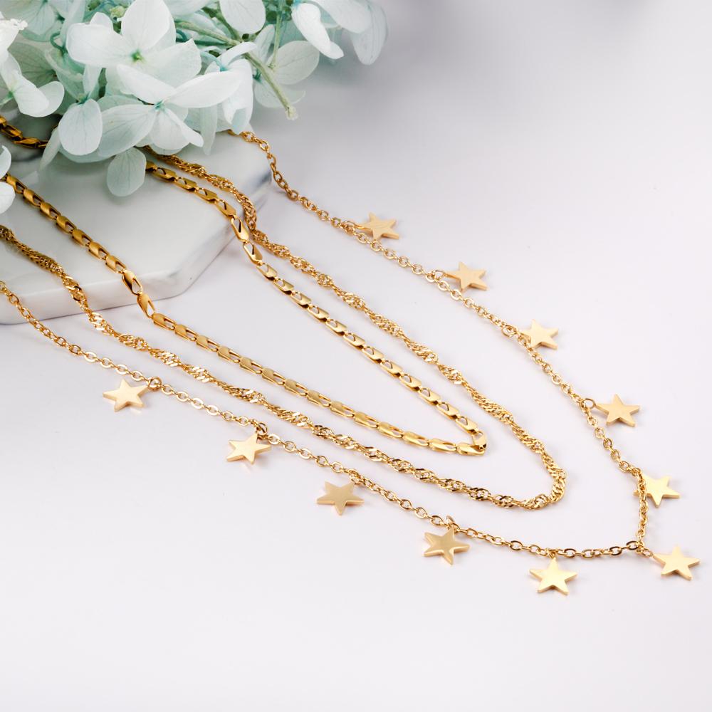 Triple Chain Collier For Women Collar Statement Necklaces Chain Bohemia Luxury Jewelry For Party Little Star Charms