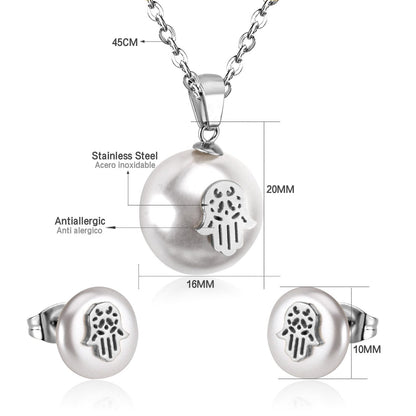 Hand Fake Pearl Wedding Dubai Jewelry sets Stainless Steel Women Small Stud Earring Necklace Jewelry sets