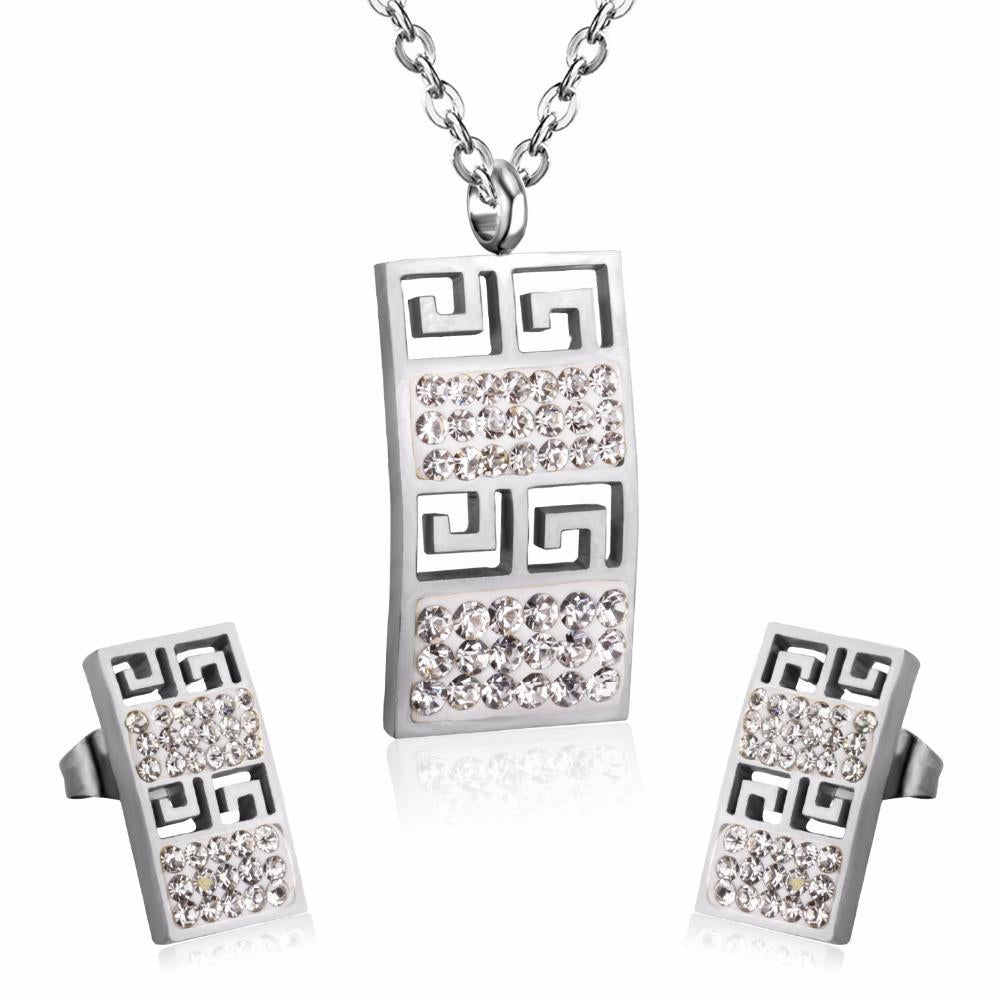 Trendy Stainless Steel Dubai Jewelry Set Geometry Pendant Necklace Earrings Crystal For Women Girls Jewelry Sets