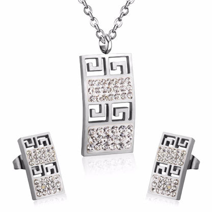 Trendy Stainless Steel Dubai Jewelry Set Geometry Pendant Necklace Earrings Crystal For Women Girls Jewelry Sets