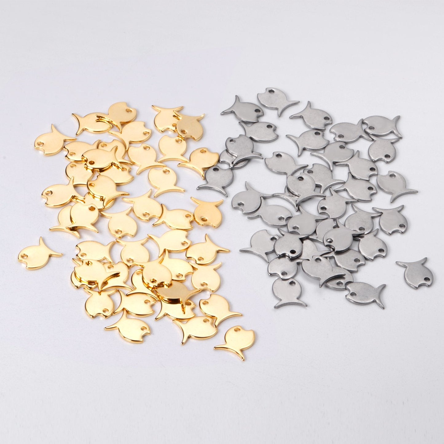 ASON 100 Pcs/Lot Small Fish Lovely Charm 316L Stainless Steel Gold Silver Color For Necklace Bracelet Jewelry Making Supplies