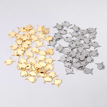 ASON 100 Pcs/Lot Small Fish Lovely Charm 316L Stainless Steel Gold Silver Color For Necklace Bracelet Jewelry Making Supplies