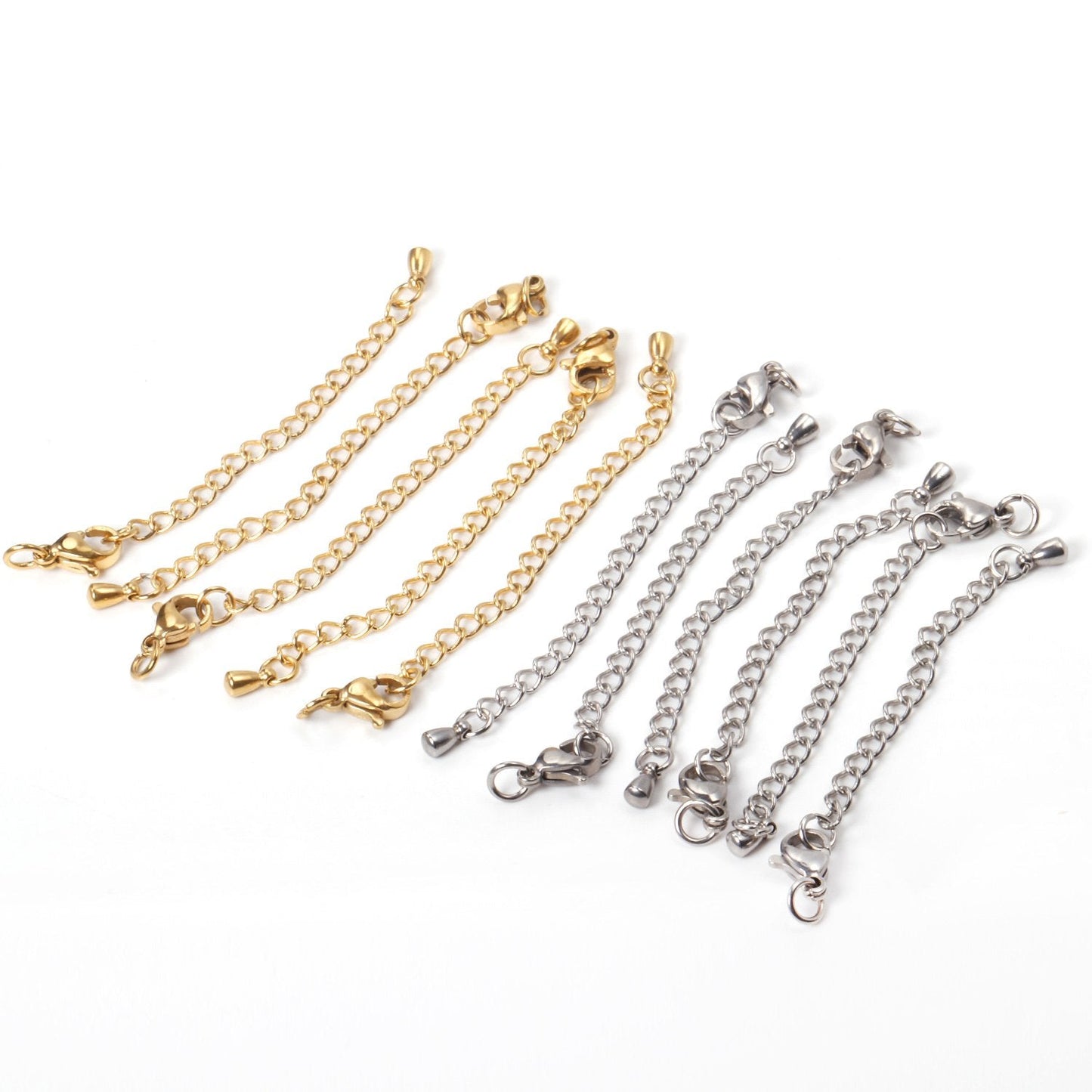 ASON 10pcs/lots Extension Tail Chain 5mm Lobster Clasps Connector Stainless Steel For Bracelet Necklace DIY Jewelry Accessory