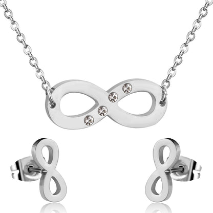 Stainless Steel Dubai African Jewelry Sets Letter With Round Crystal Necklace Earring Sets For Women Accessroies