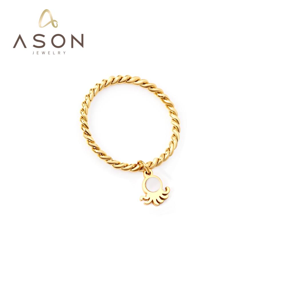 ASON Gold Color New Styles Ring 316L Stainless Steel Finger Ring with Charm for Women Fashion Jewelry Accessories