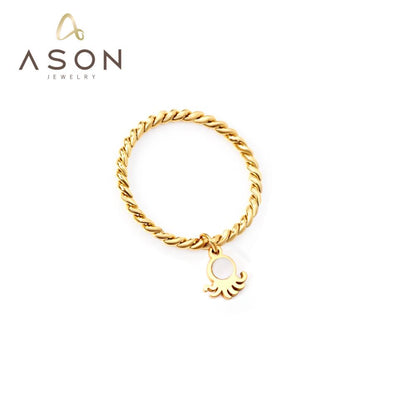 ASON Gold Color New Styles Ring 316L Stainless Steel Finger Ring with Charm for Women Fashion Jewelry Accessories