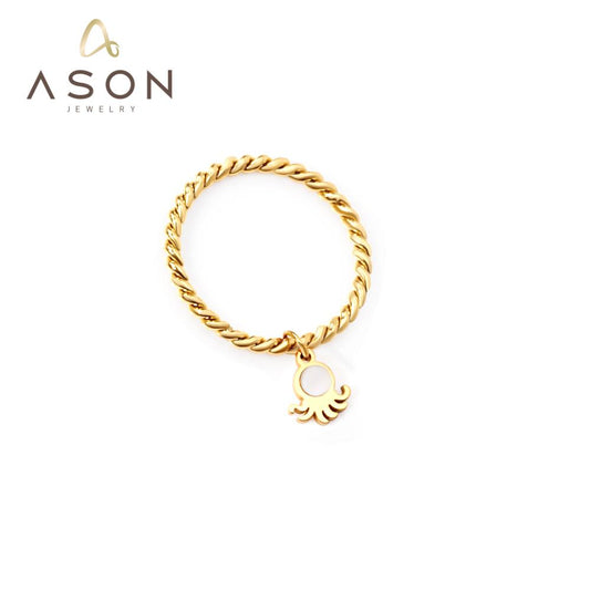 ASON Gold Color New Styles Ring 316L Stainless Steel Finger Ring with Charm for Women Fashion Jewelry Accessories