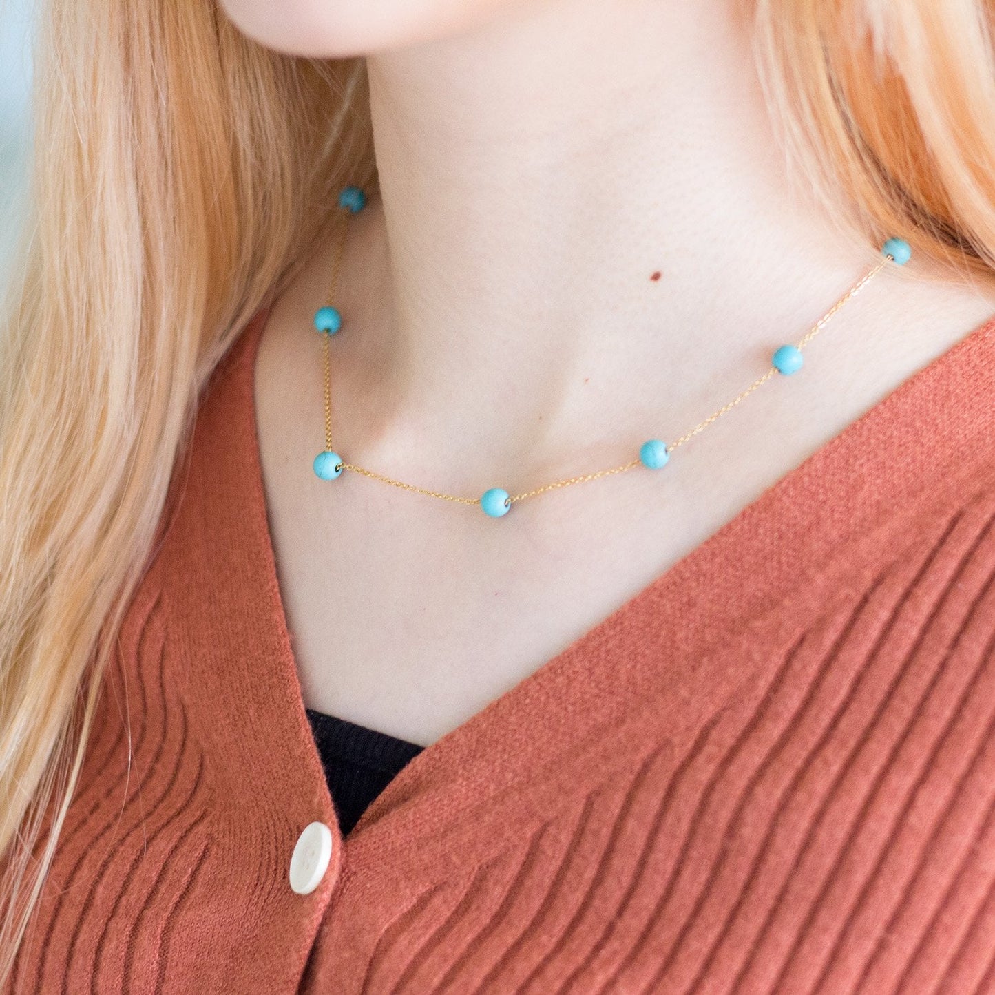 Retro 45+5cm Blue Period Pendant Chain Choker Women Imitation Necklaces Stainless Steel Jewelry Female Collier Gift