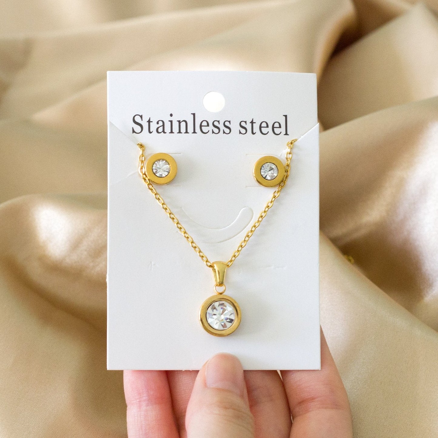Stainless Steel Round Multi-color Pendant Necklace Earrings Sets For Women Indian Jewellry Accessories pendientes
