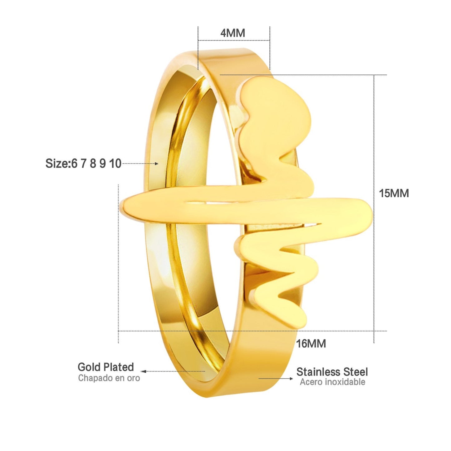 ASON Heartbeat Doctor Nurse Rings Jewelry Stainless Steel Gold Color Engagement Rings Party Wholesale Collier Gift Wedding